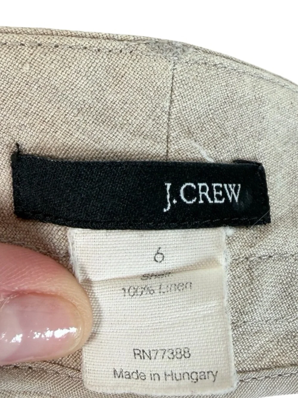 J. Crew 100% Linen Beige Cuff Wide Leg High Rise Trouser Pants Women’s Size 6